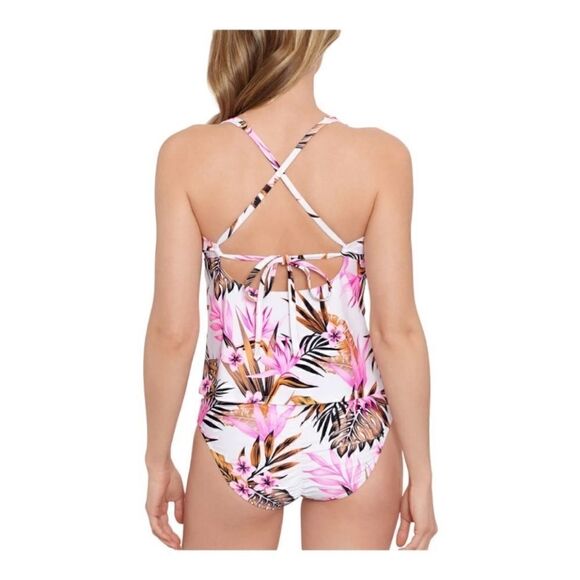 Salt + Cove Tropic Time Printed V-Wire Tankini Top White S Swimsuit New XS - Picture 4 of 15
